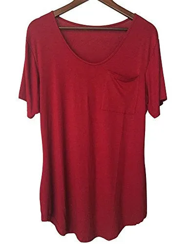Allegrace Womens Casual Scoop Collar Plus Size T Shirts Summer Tops Tee Wine Red XXL