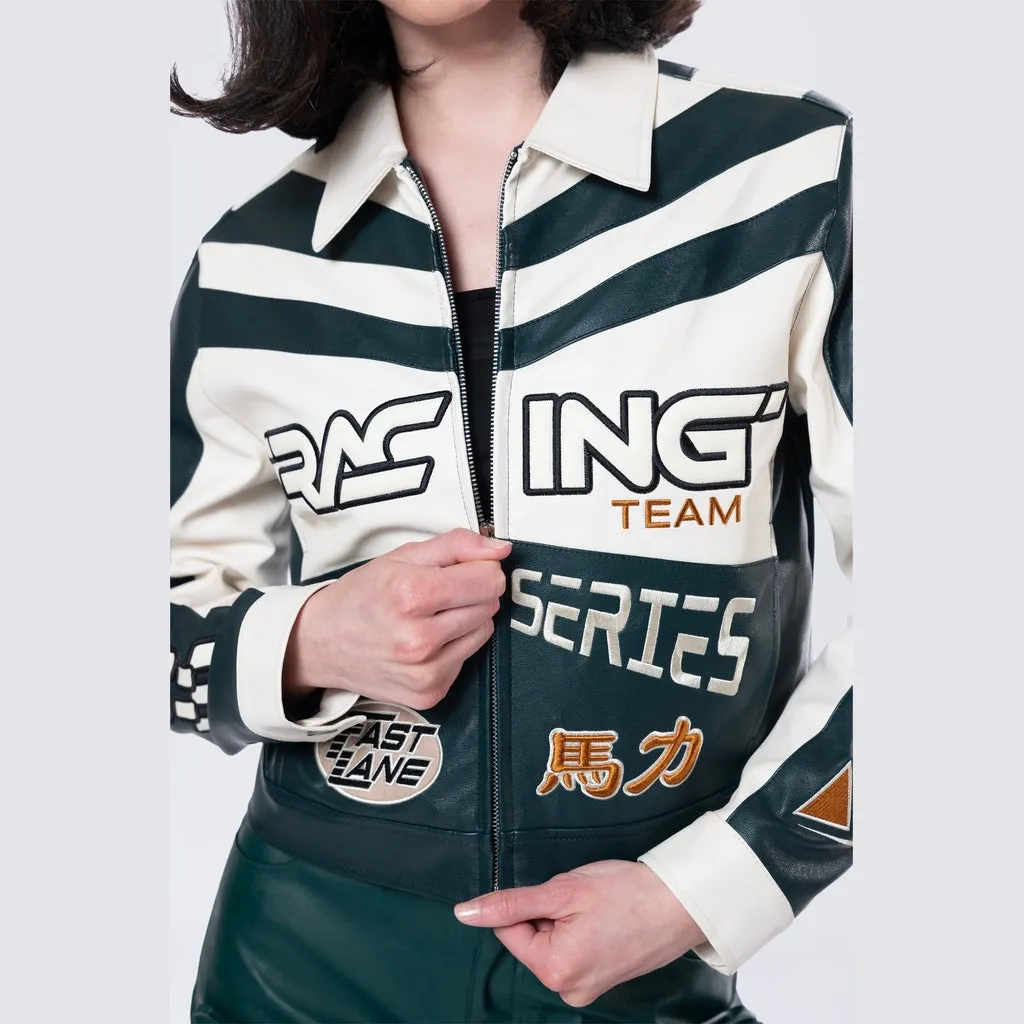 Collared Racing Jacket - Oxidized Green
