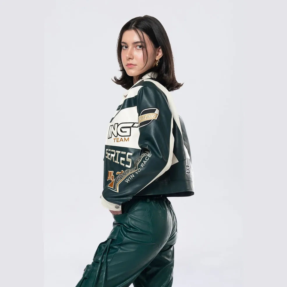 Collared Racing Jacket - Oxidized Green