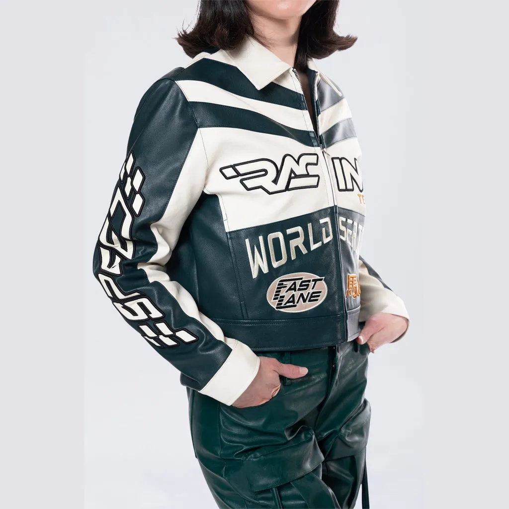 Collared Racing Jacket - Oxidized Green