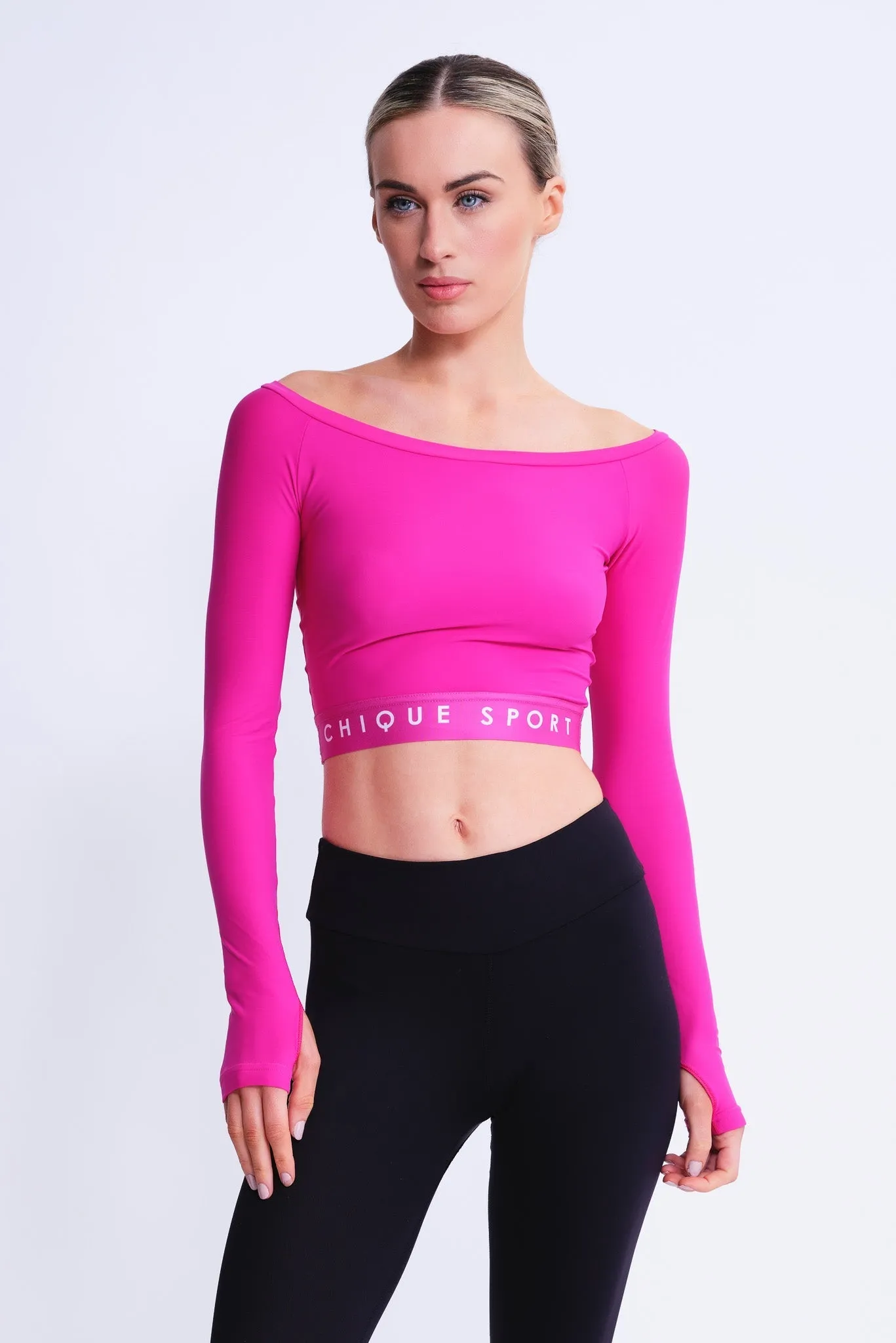 Empower Long-Sleeve Crop in Fuchsia