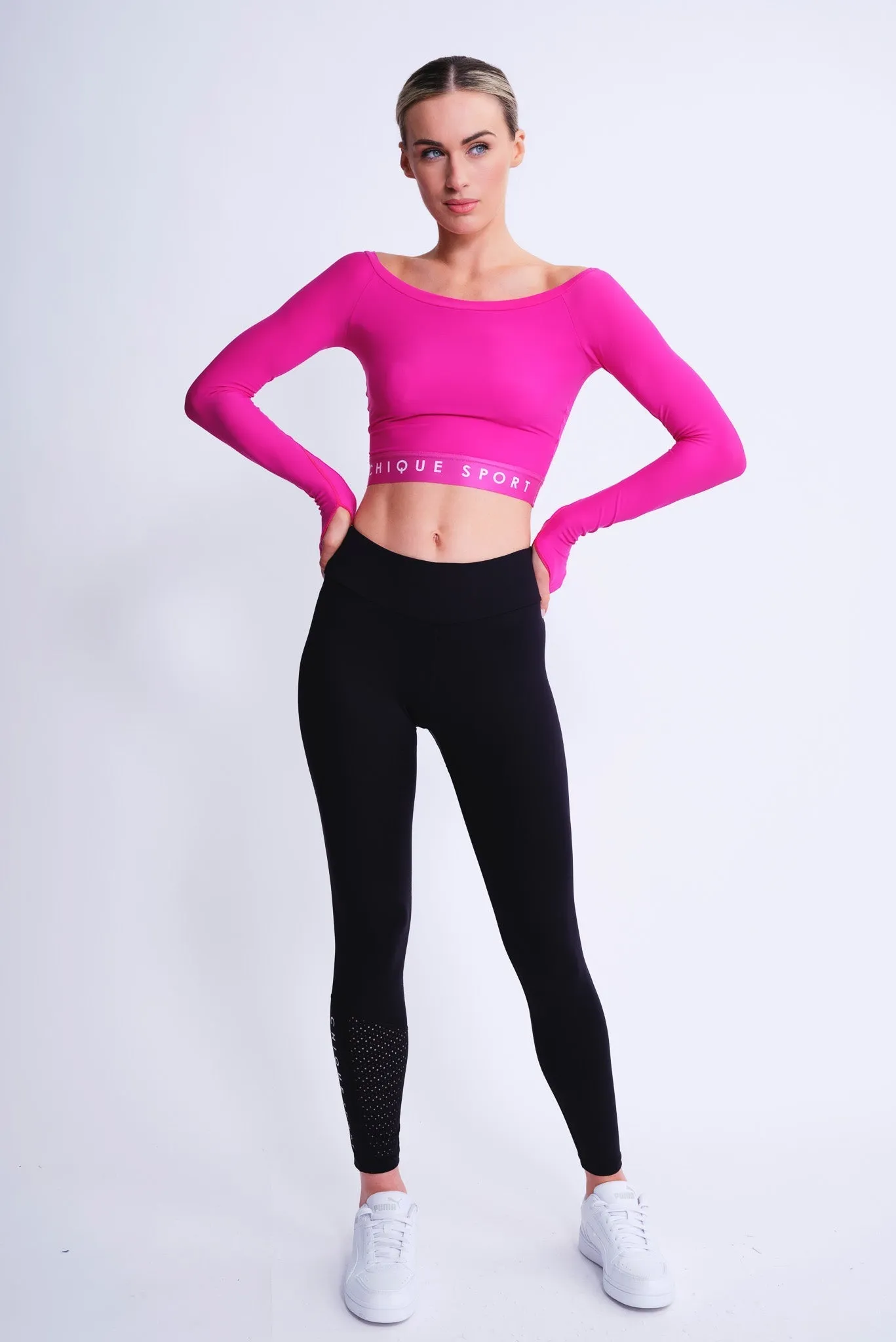 Empower Long-Sleeve Crop in Fuchsia