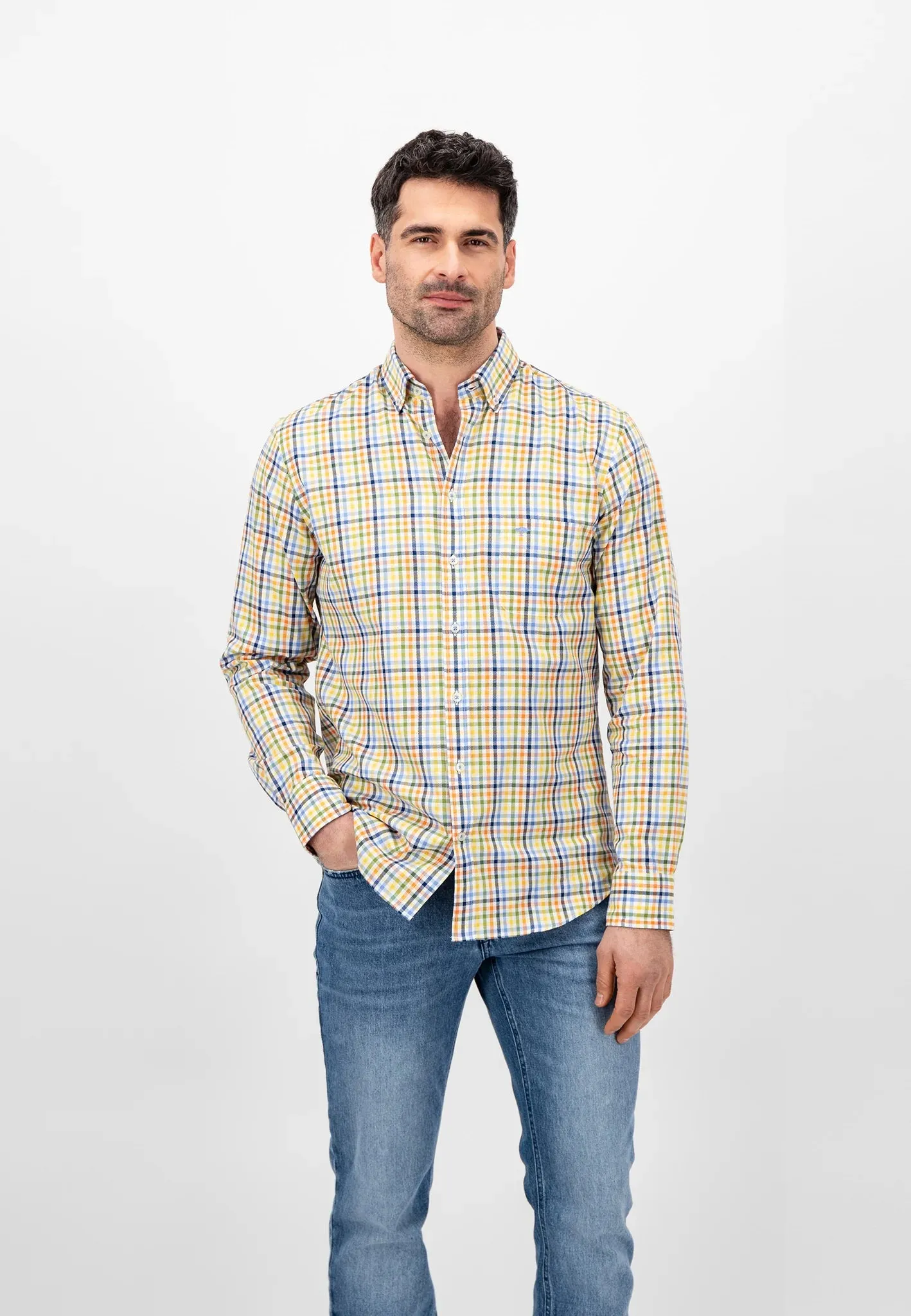 FYNCH HATTON Multi Print Shirt - Men's Soft Cotton – Leaf Green Check
