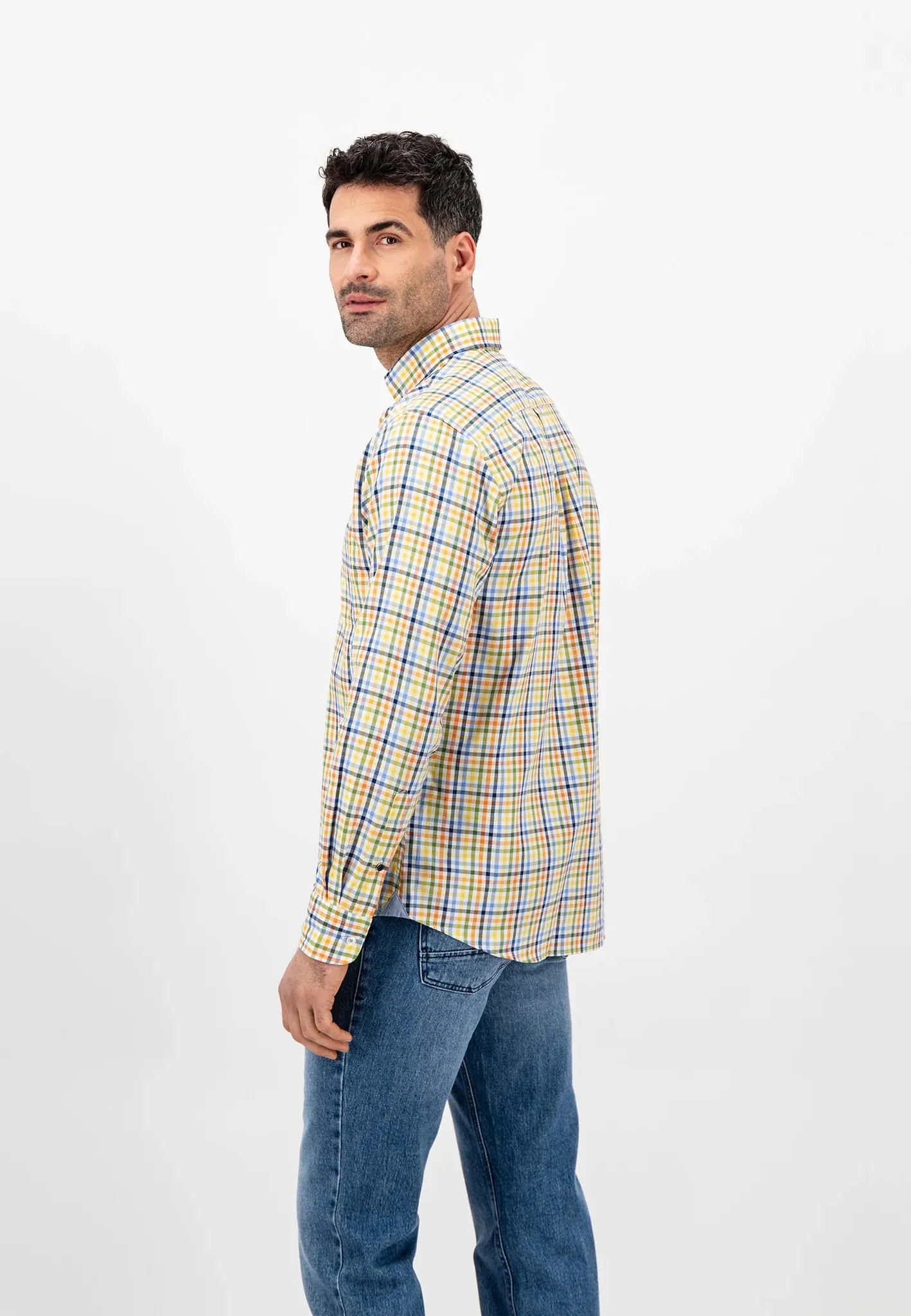 FYNCH HATTON Multi Print Shirt - Men's Soft Cotton – Leaf Green Check