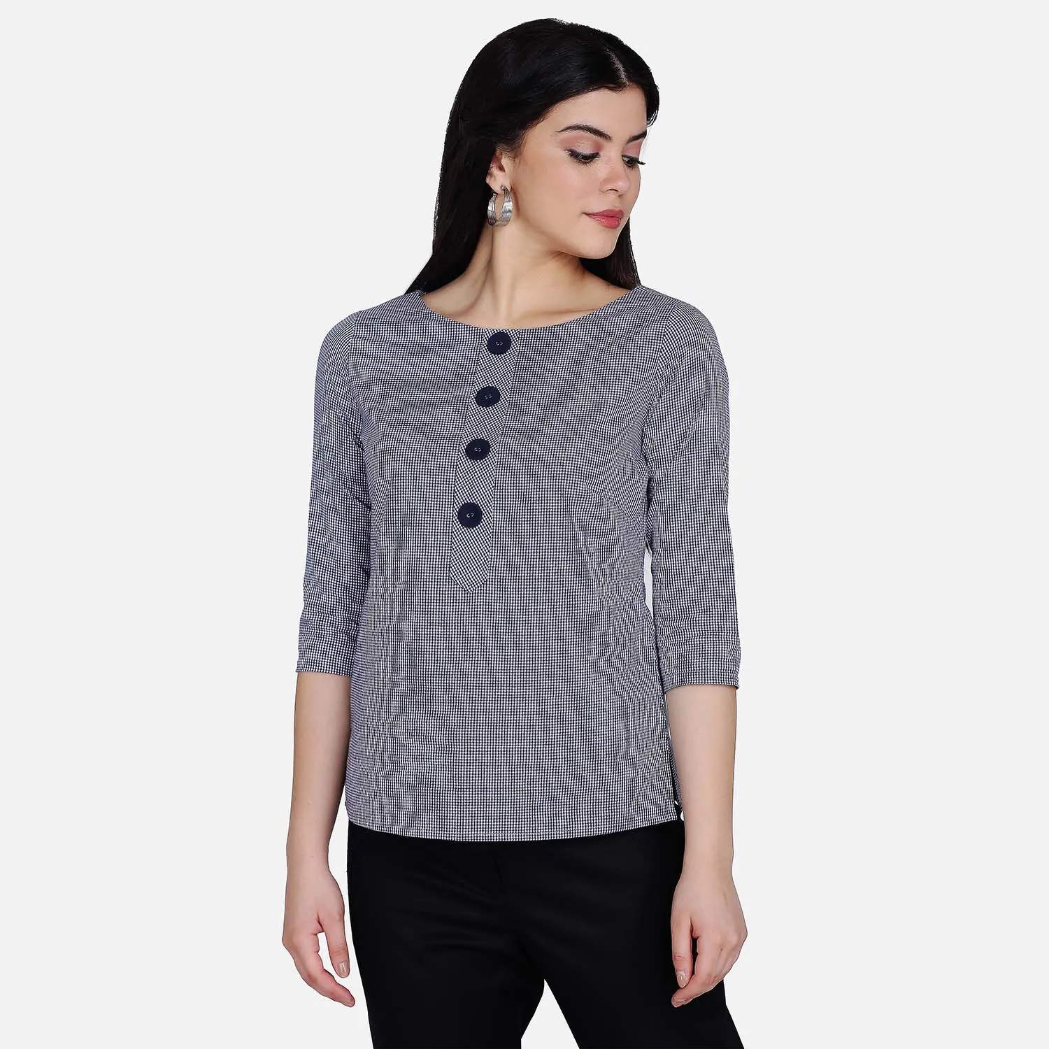 Grey Check  100% Cotton breathable fabric Top