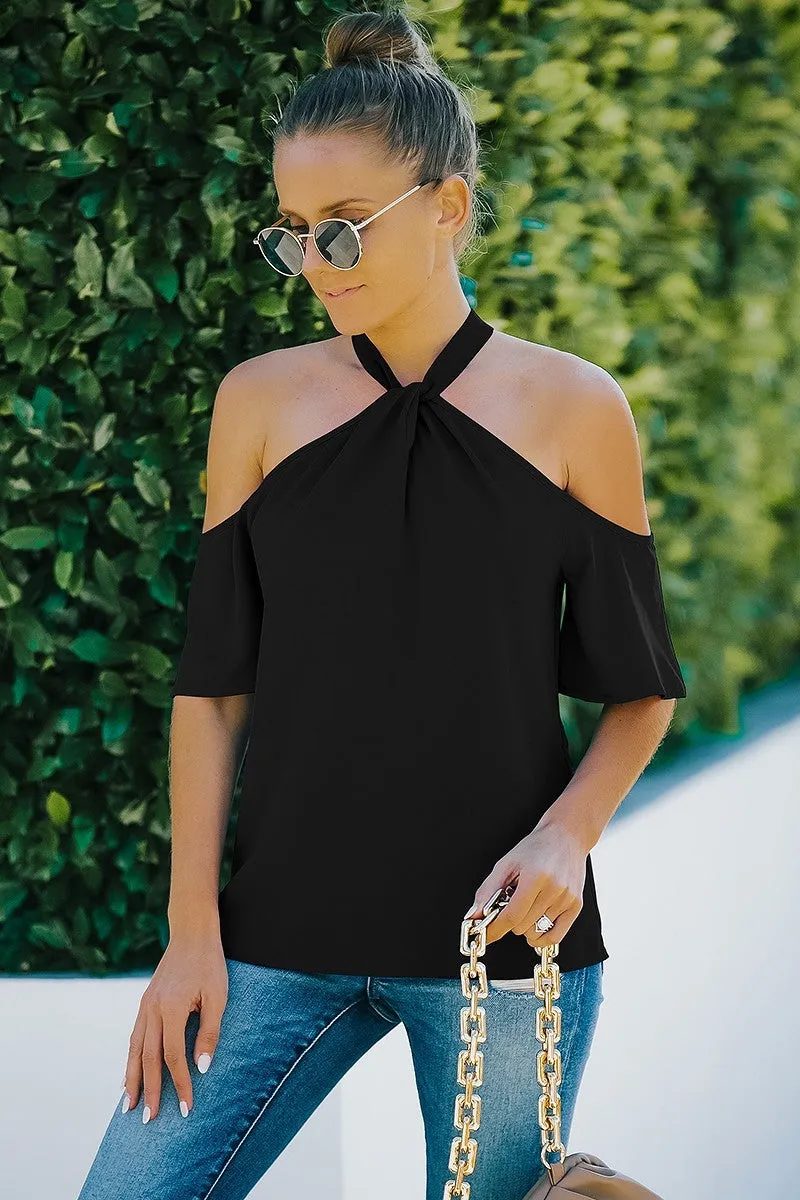 Halter design short sleeve top