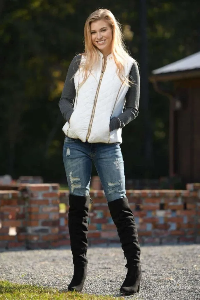 Hold Me Tight - Quilted Vest in Off White