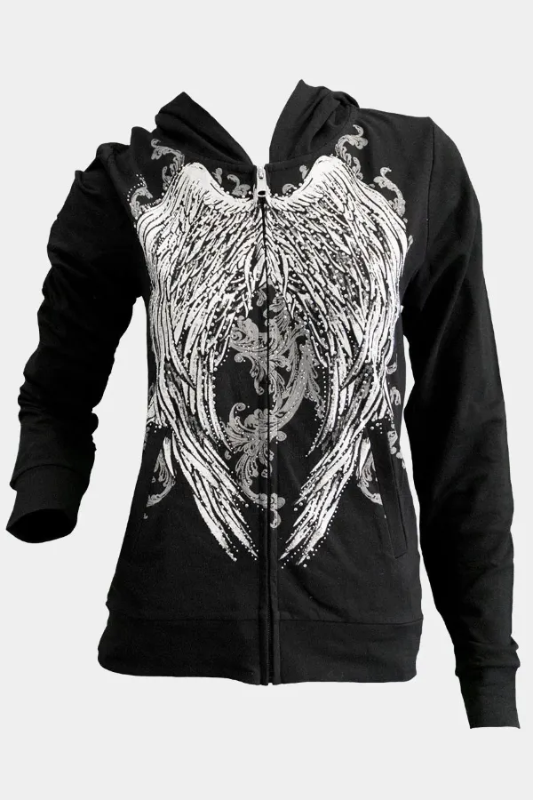 Hoody - Zip Angel Wing Graphic