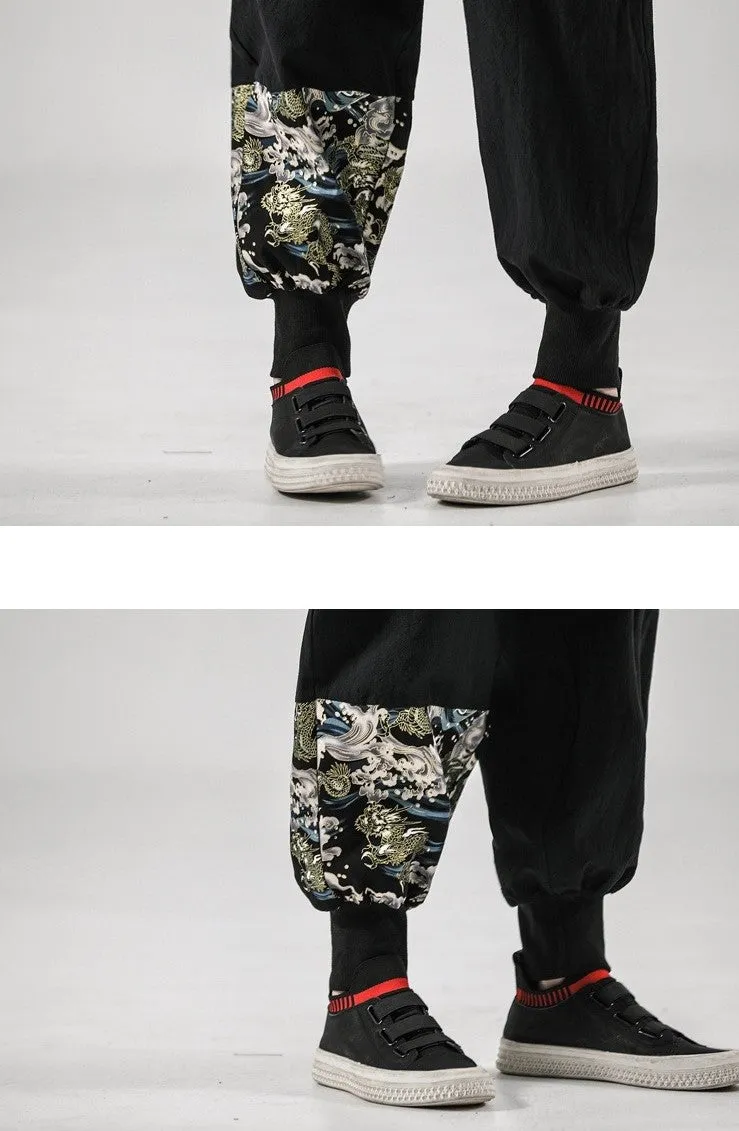Japanese Harem Pants Sea Dragon Patterns