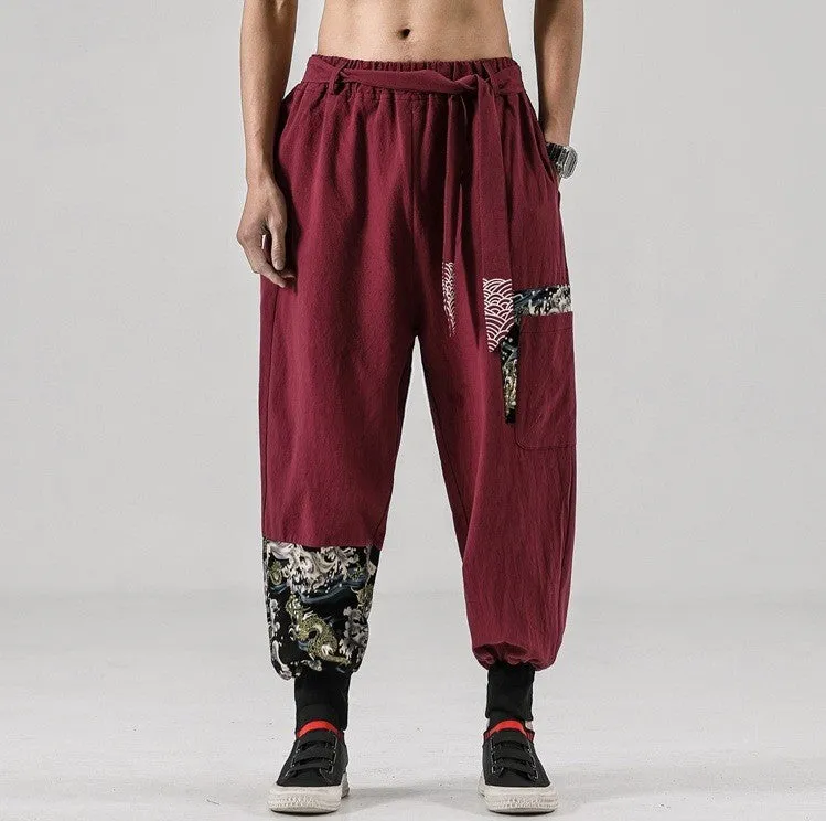 Japanese Harem Pants Sea Dragon Patterns