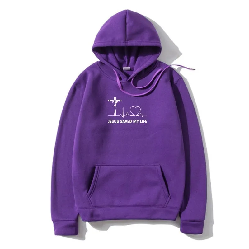'Jesus Saved My Life' Christian Slogan Hoodie