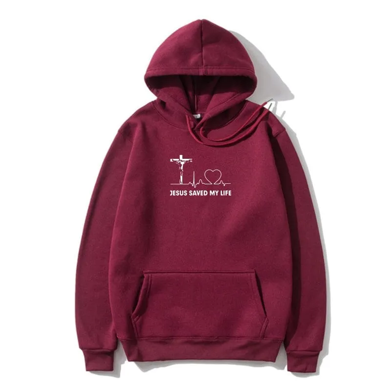 'Jesus Saved My Life' Christian Slogan Hoodie