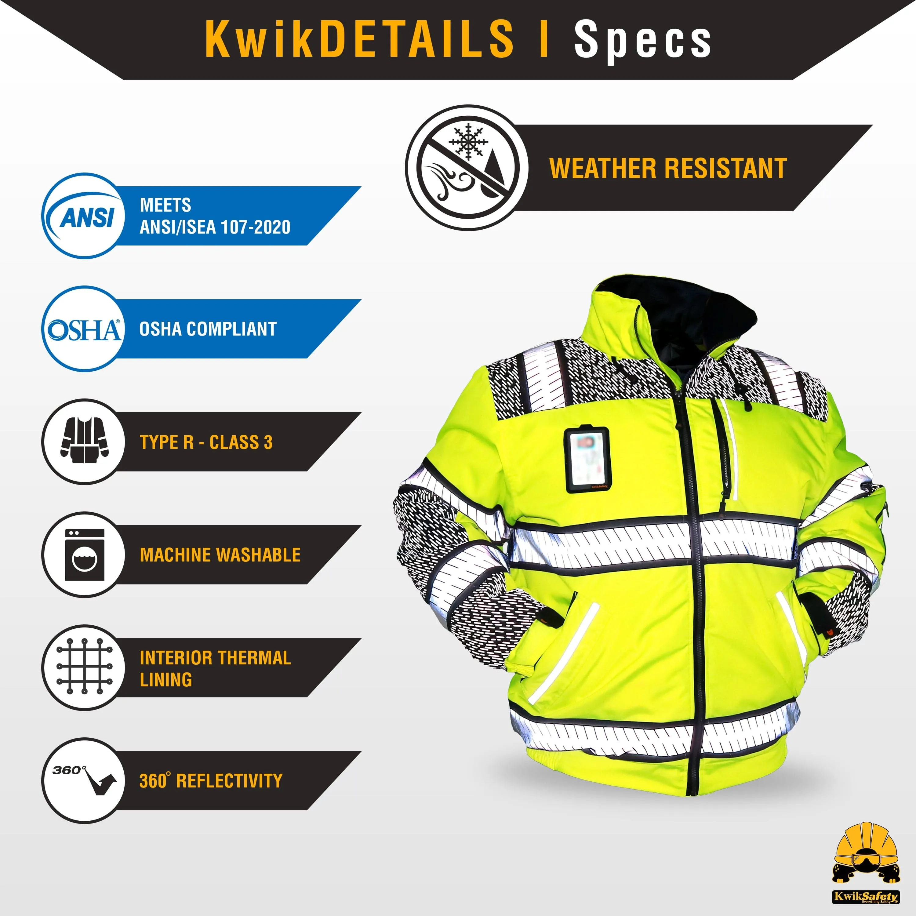 KwikSafety UNIVERSE Safety Bomber Jacket (LIMITED EDITION DESIGN) Class 3 ANSI Tested OSHA Compliant Hi Vis Reflective PPE  - Model No.: KS5522
