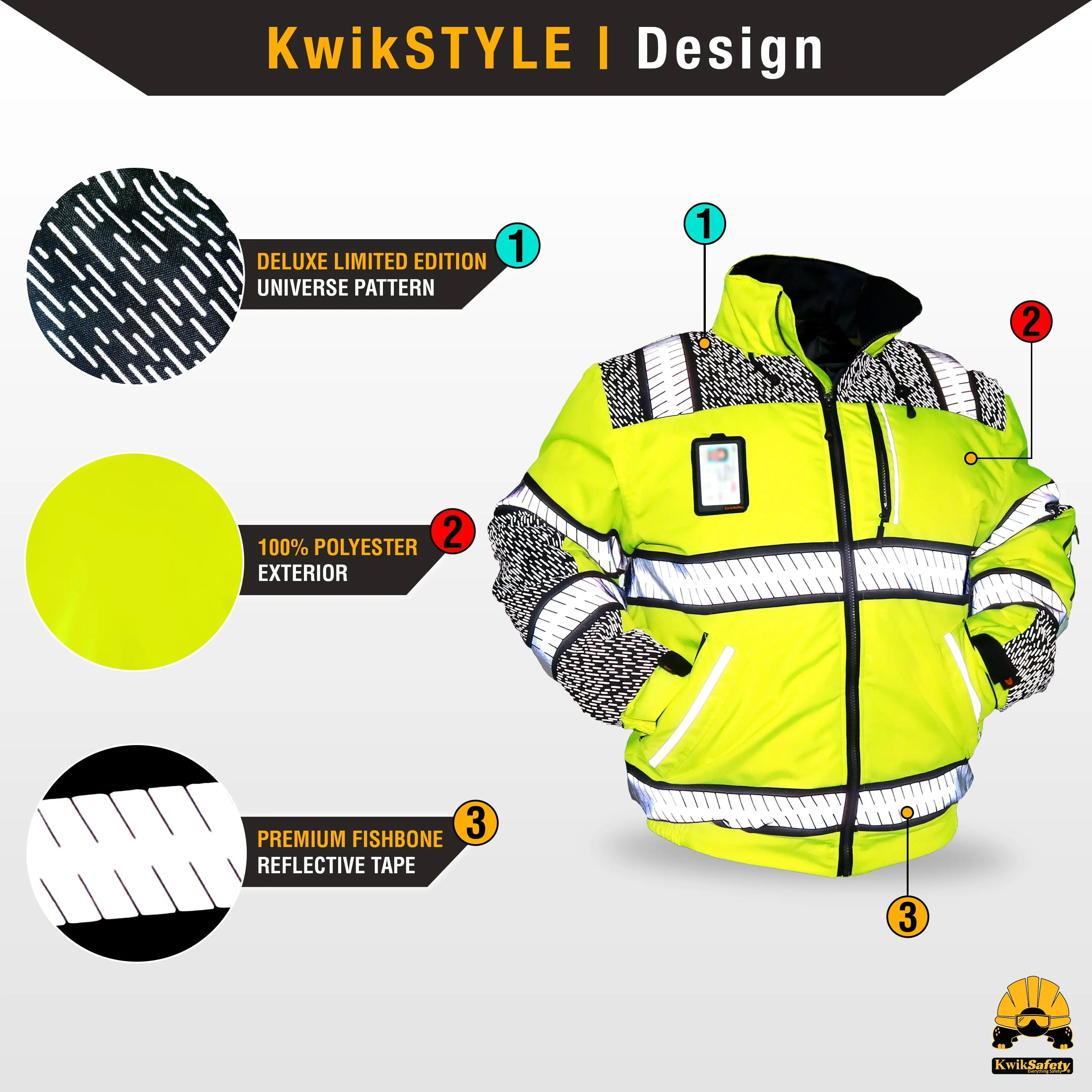 KwikSafety UNIVERSE Safety Bomber Jacket (LIMITED EDITION DESIGN) Class 3 ANSI Tested OSHA Compliant Hi Vis Reflective PPE  - Model No.: KS5522