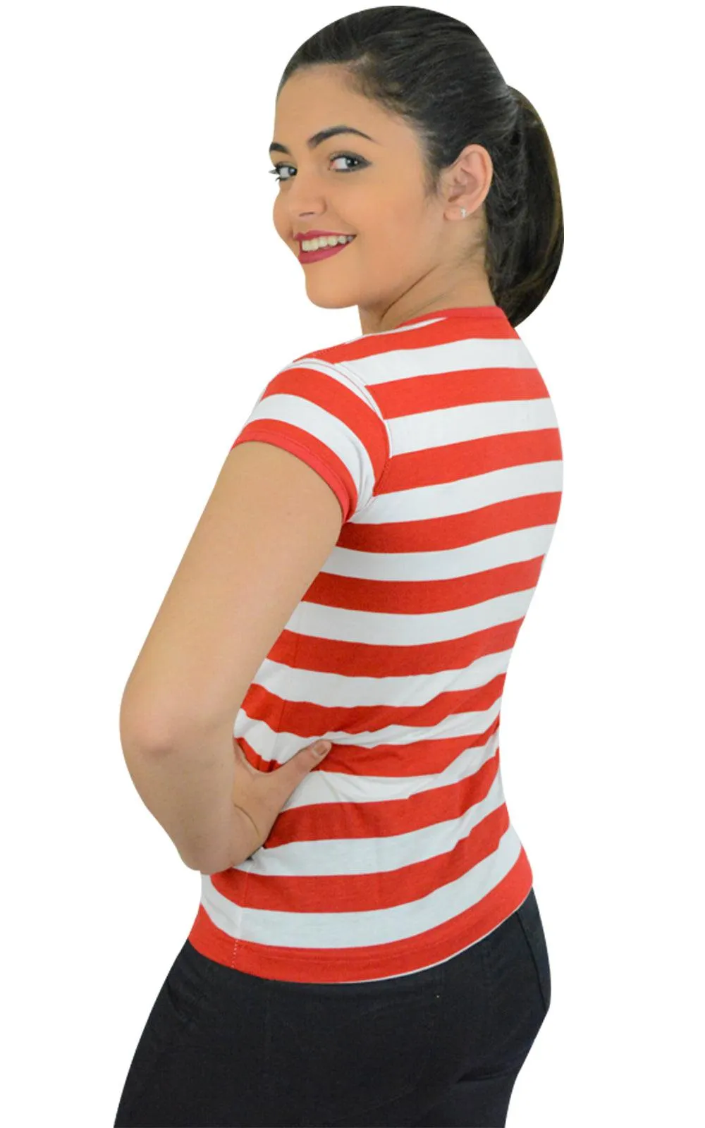 Ladies Geek Red & White Striped T-shirt Women’s Regular Tops Hen Night Tops