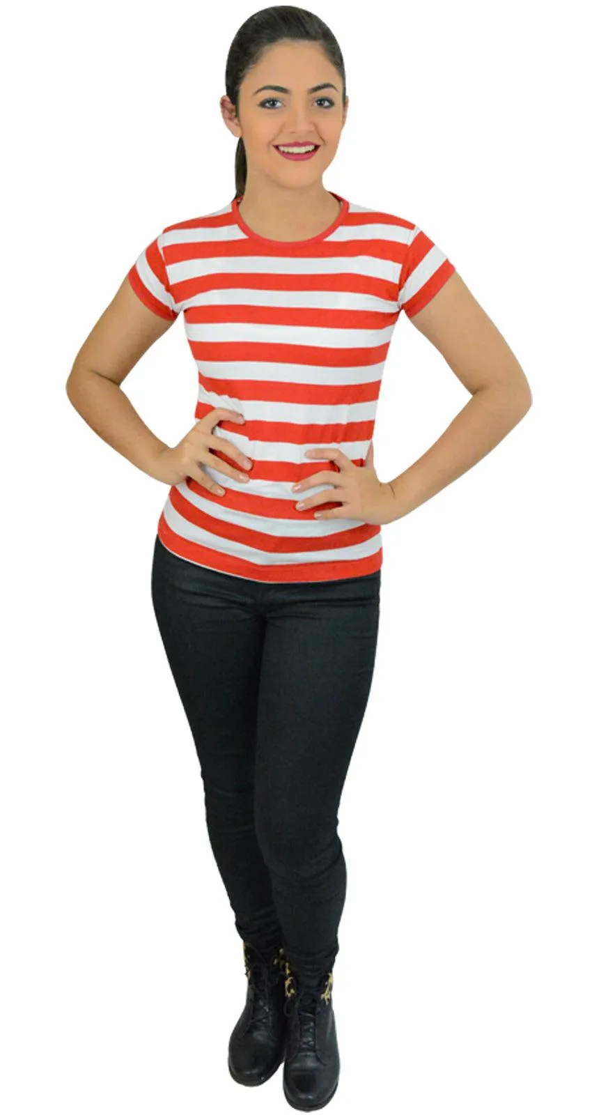 Ladies Geek Red & White Striped T-shirt Women’s Regular Tops Hen Night Tops