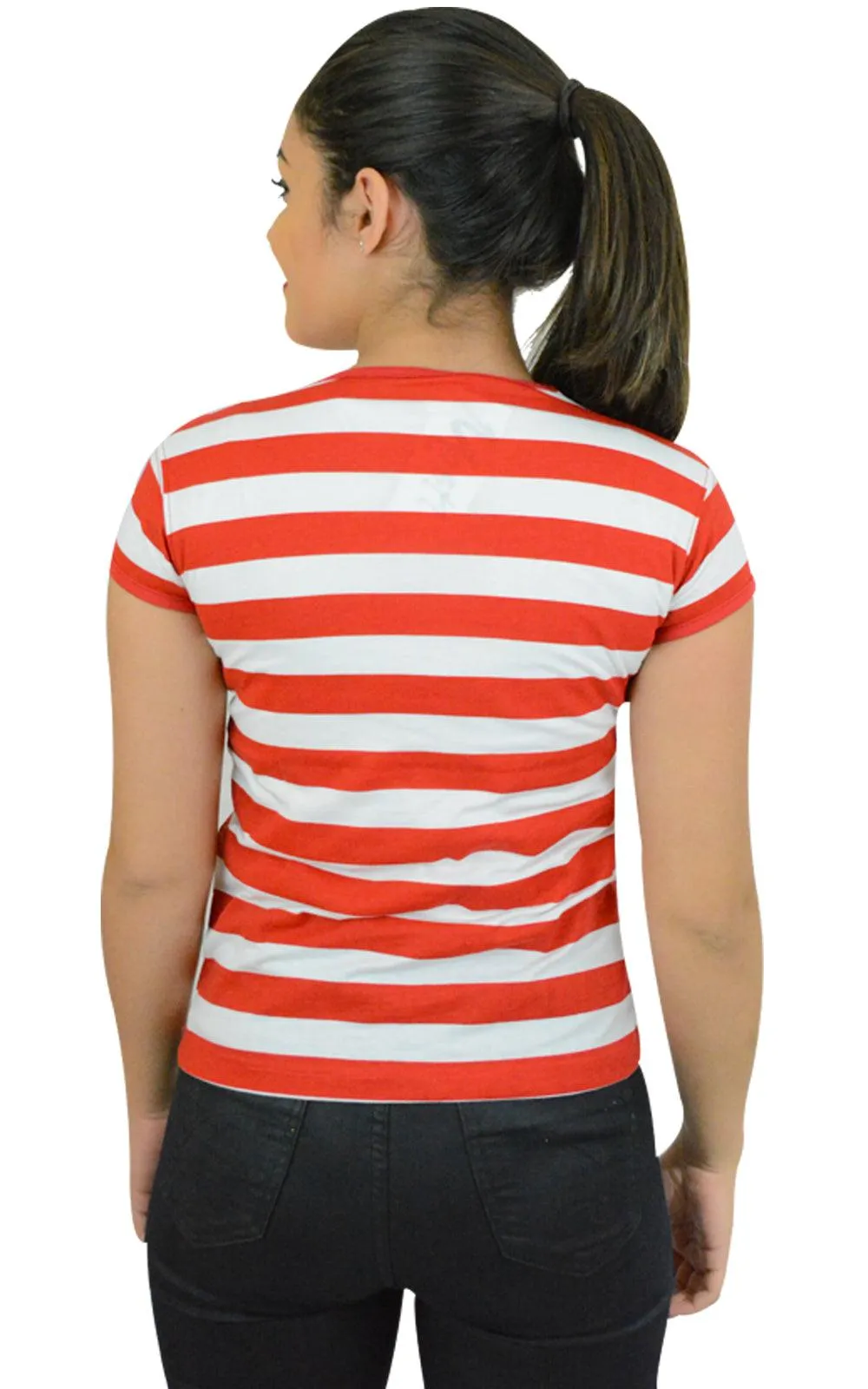 Ladies Geek Red & White Striped T-shirt Women’s Regular Tops Hen Night Tops