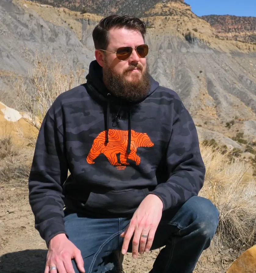 Lifestyle Overland Black Camo Topo Bear Hoodie