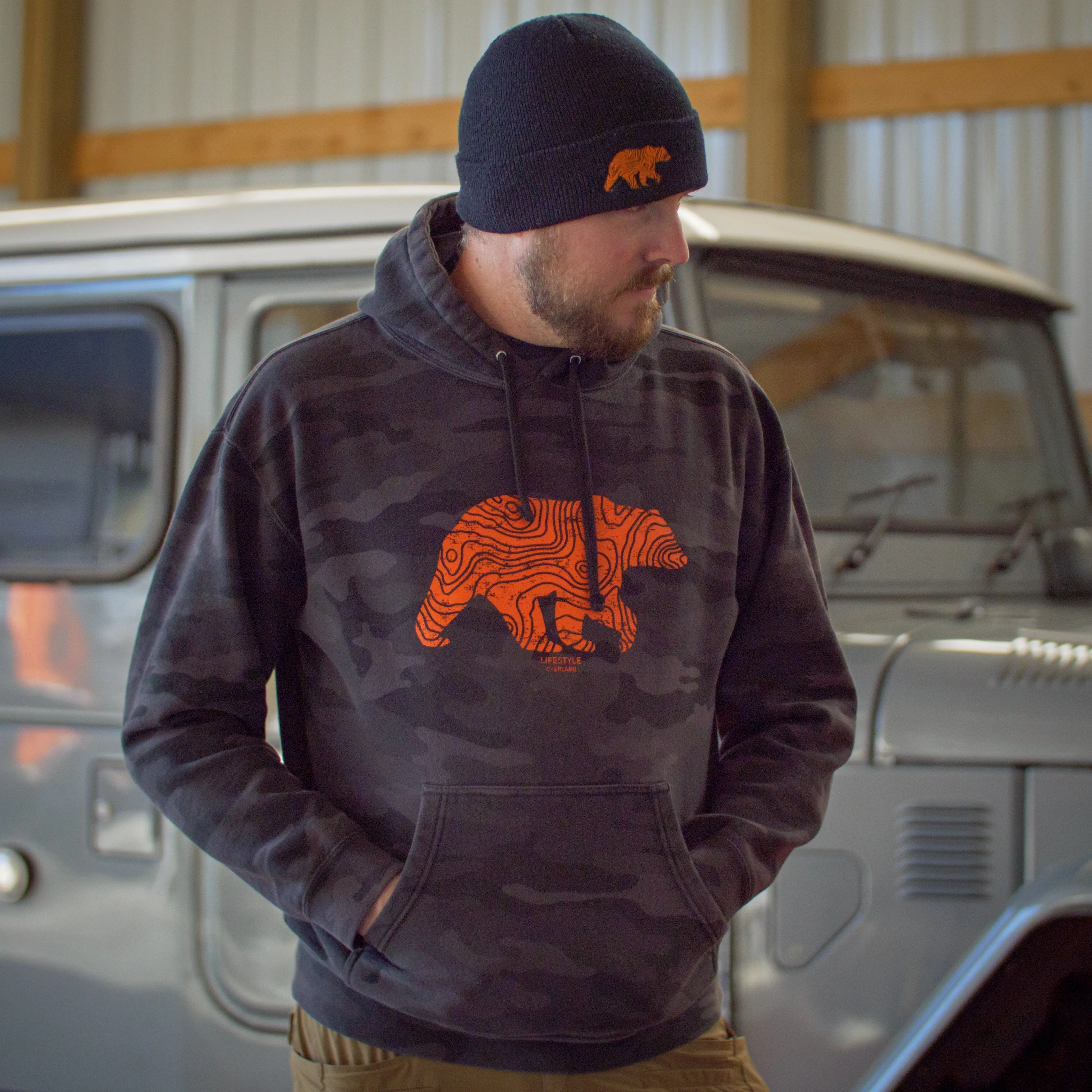 Lifestyle Overland Black Camo Topo Bear Hoodie