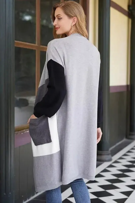 Melange Color Block Pocket Cardigan