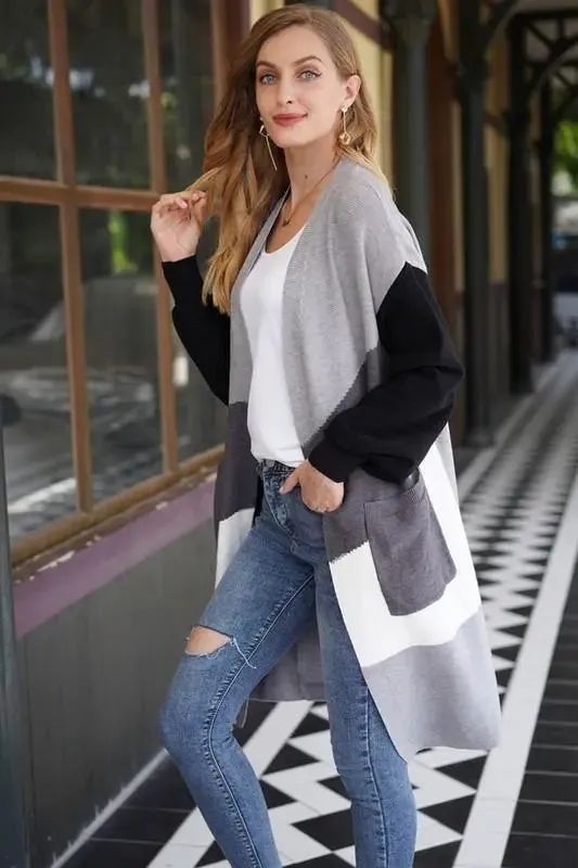 Melange Color Block Pocket Cardigan