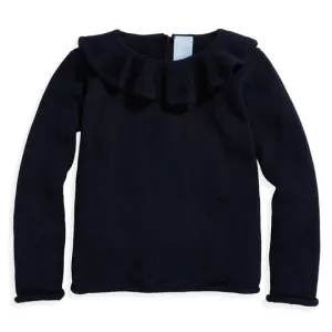 Navy Ruffle Neck Pullover