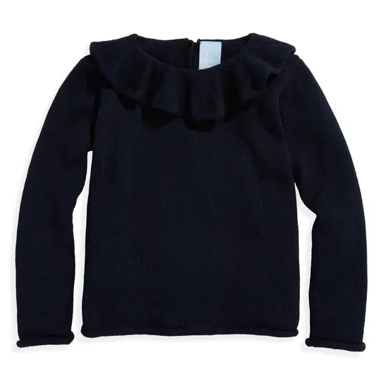 Navy Ruffle Neck Pullover