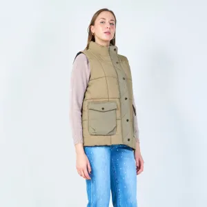 Quilted puffer vest with pockets wholesale