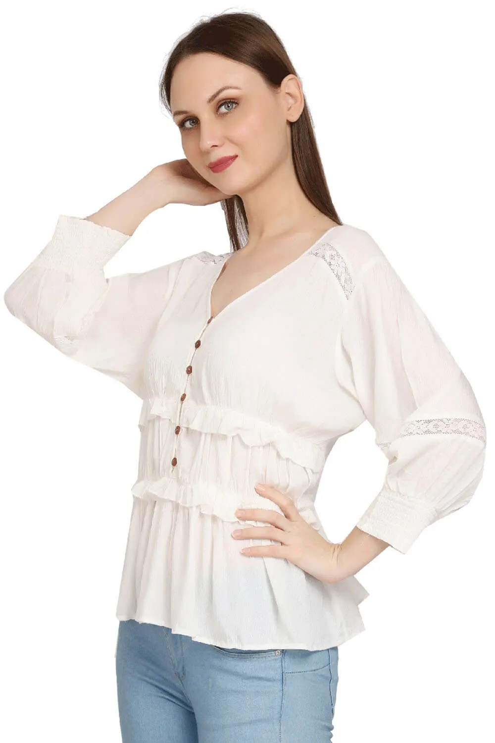 Timeless White Top with Button Open