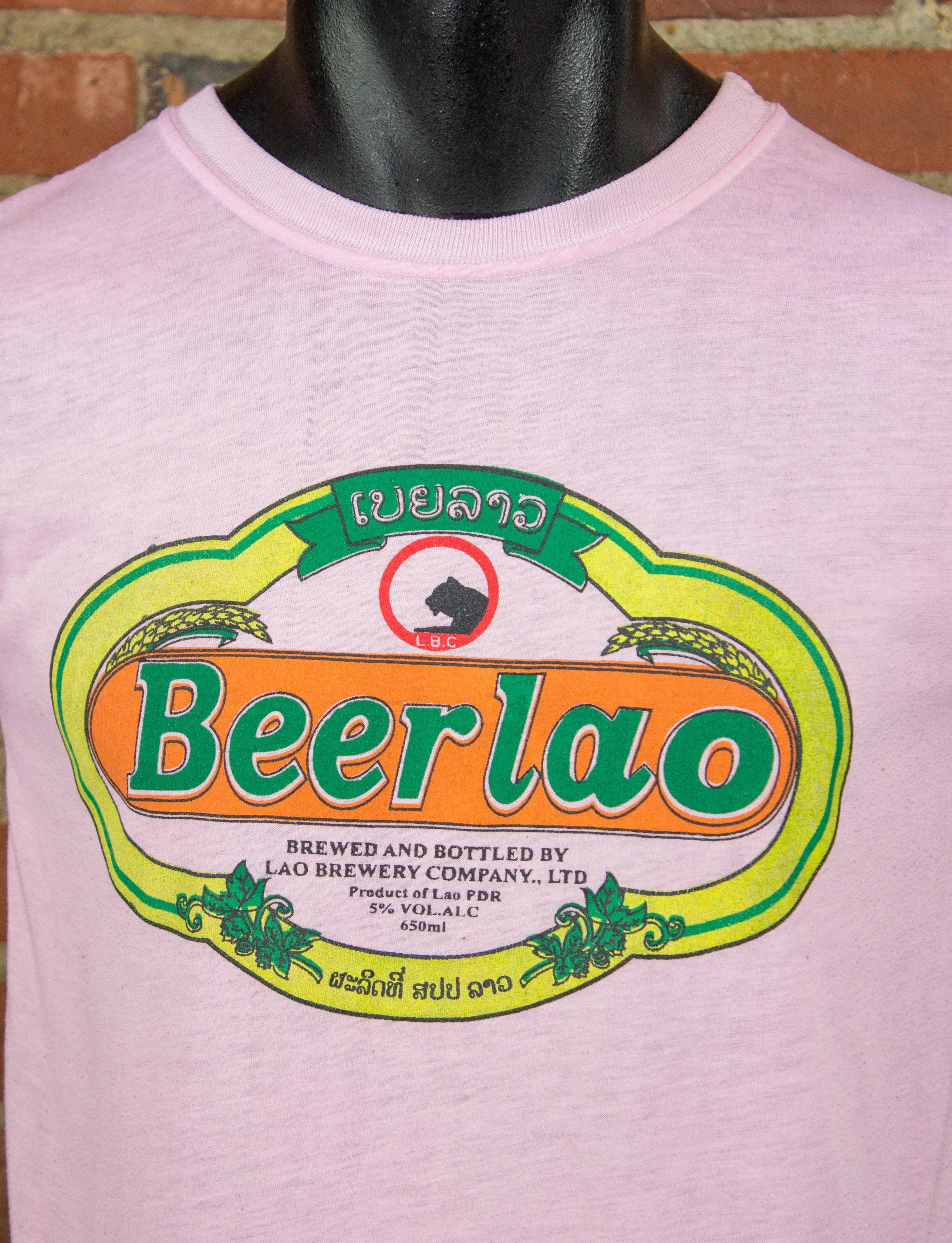 Vintage Beerlao Graphic T Shirt 80s Pink Small-Medium