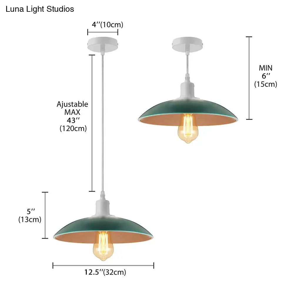 Vintage Metal Saucer Shade Pendant Ceiling Light: Green/Red, Stylish 1-Light Fixture for Table