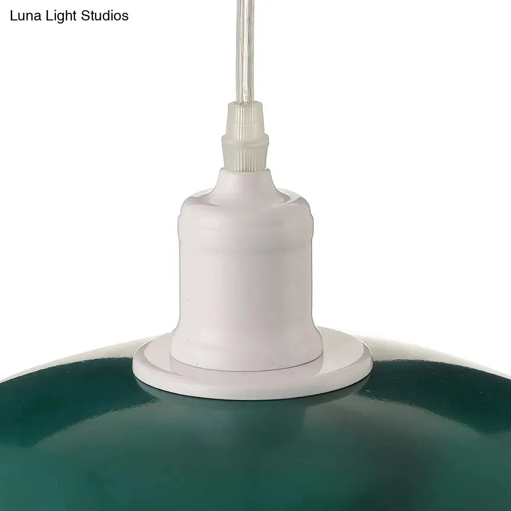 Vintage Metal Saucer Shade Pendant Ceiling Light: Green/Red, Stylish 1-Light Fixture for Table
