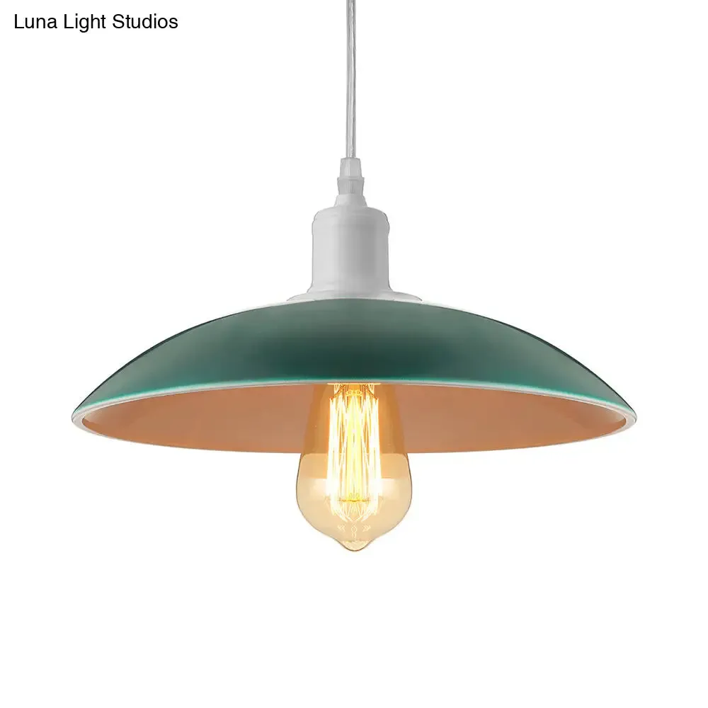 Vintage Metal Saucer Shade Pendant Ceiling Light: Green/Red, Stylish 1-Light Fixture for Table