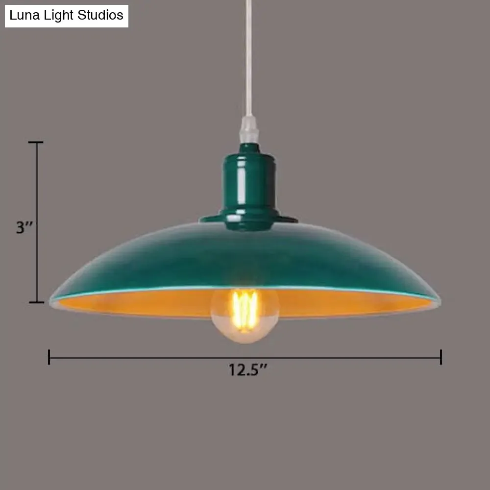 Vintage Metal Saucer Shade Pendant Ceiling Light: Green/Red, Stylish 1-Light Fixture for Table