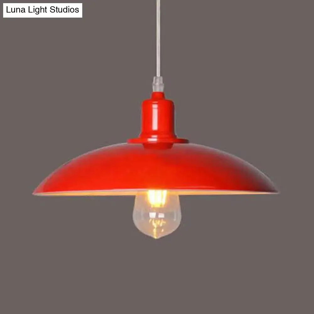 Vintage Metal Saucer Shade Pendant Ceiling Light: Green/Red, Stylish 1-Light Fixture for Table