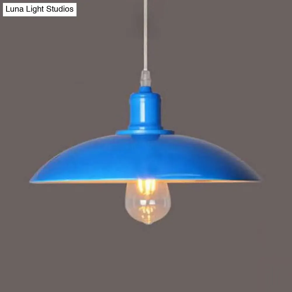 Vintage Metal Saucer Shade Pendant Ceiling Light: Green/Red, Stylish 1-Light Fixture for Table