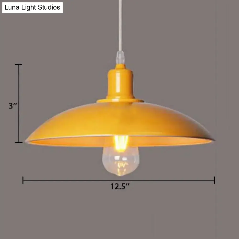 Vintage Metal Saucer Shade Pendant Ceiling Light: Green/Red, Stylish 1-Light Fixture for Table
