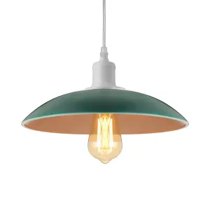 Vintage Metal Saucer Shade Pendant Ceiling Light: Green/Red, Stylish 1-Light Fixture for Table