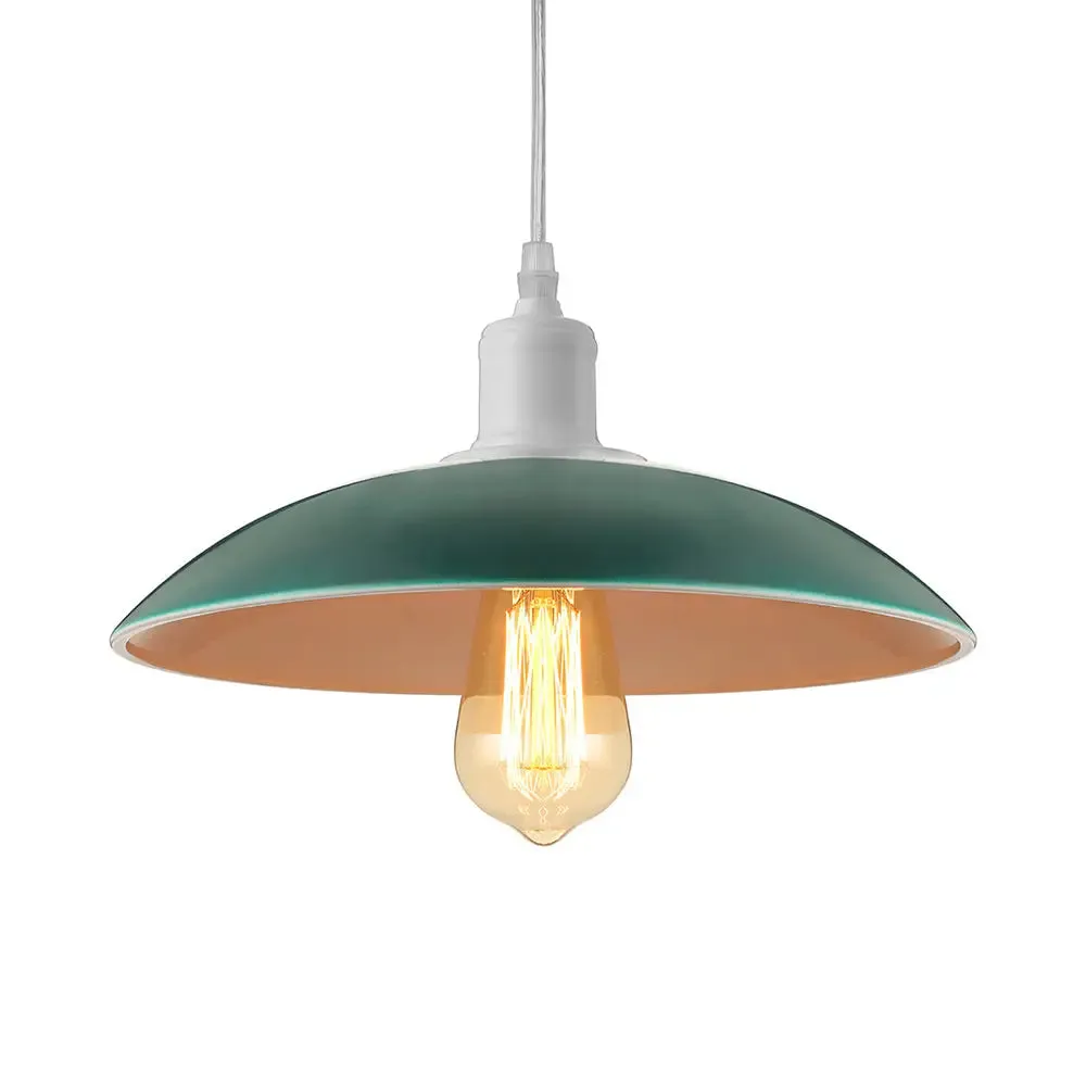 Vintage Metal Saucer Shade Pendant Ceiling Light: Green/Red, Stylish 1-Light Fixture for Table