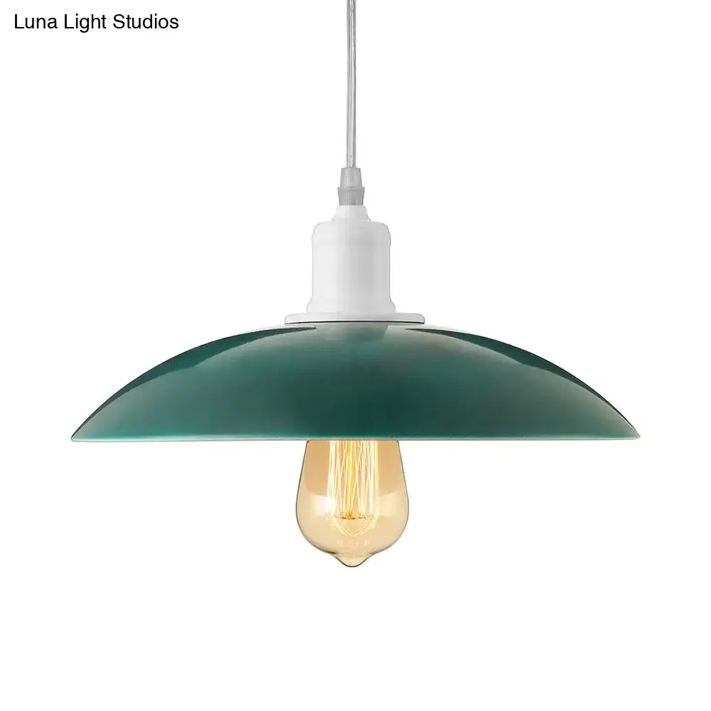 Vintage Metal Saucer Shade Pendant Ceiling Light: Green/Red, Stylish 1-Light Fixture for Table