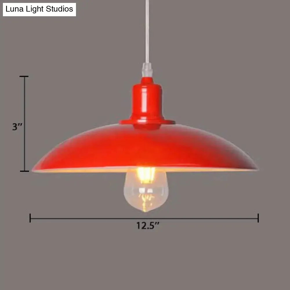 Vintage Metal Saucer Shade Pendant Ceiling Light: Green/Red, Stylish 1-Light Fixture for Table