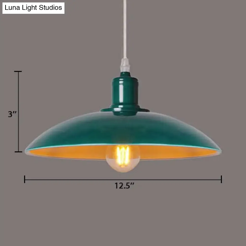Vintage Metal Saucer Shade Pendant Ceiling Light: Green/Red, Stylish 1-Light Fixture for Table