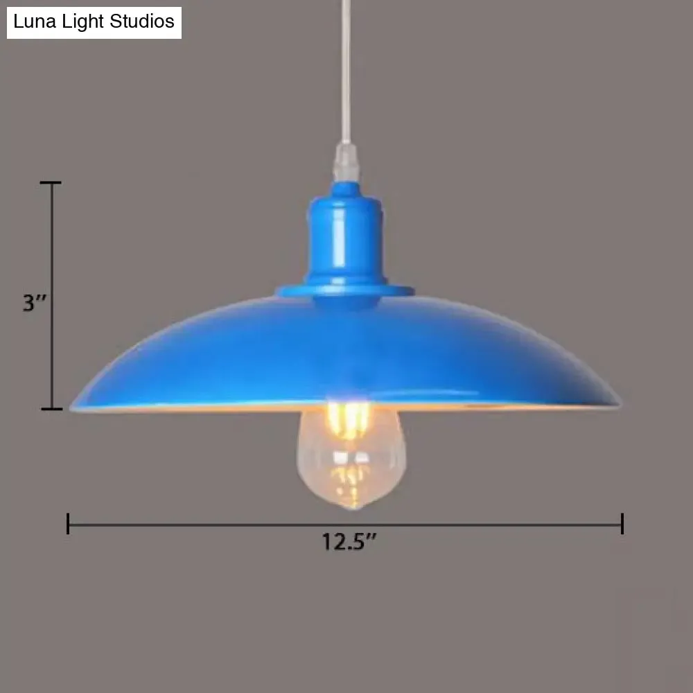 Vintage Metal Saucer Shade Pendant Ceiling Light: Green/Red, Stylish 1-Light Fixture for Table