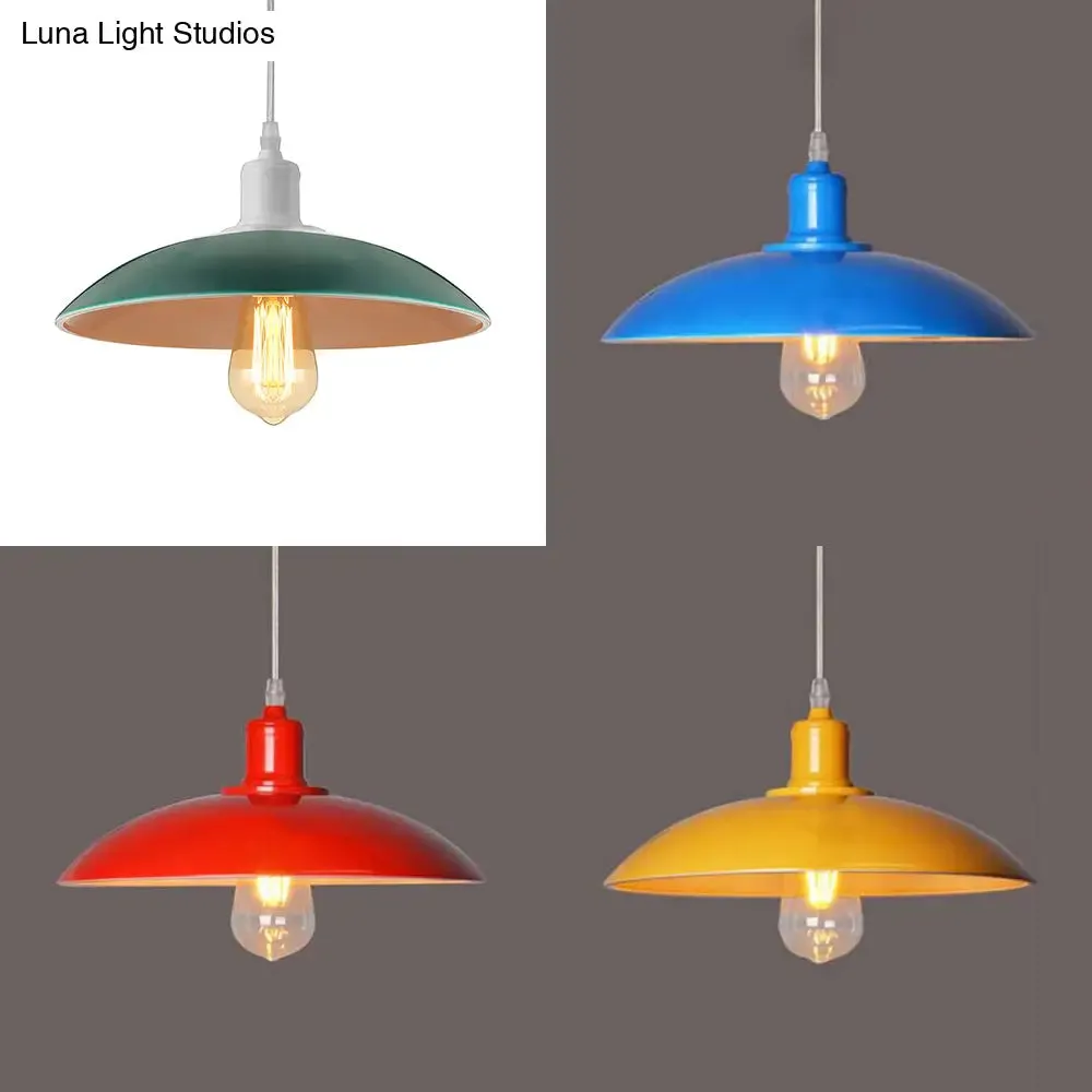 Vintage Metal Saucer Shade Pendant Ceiling Light: Green/Red, Stylish 1-Light Fixture for Table