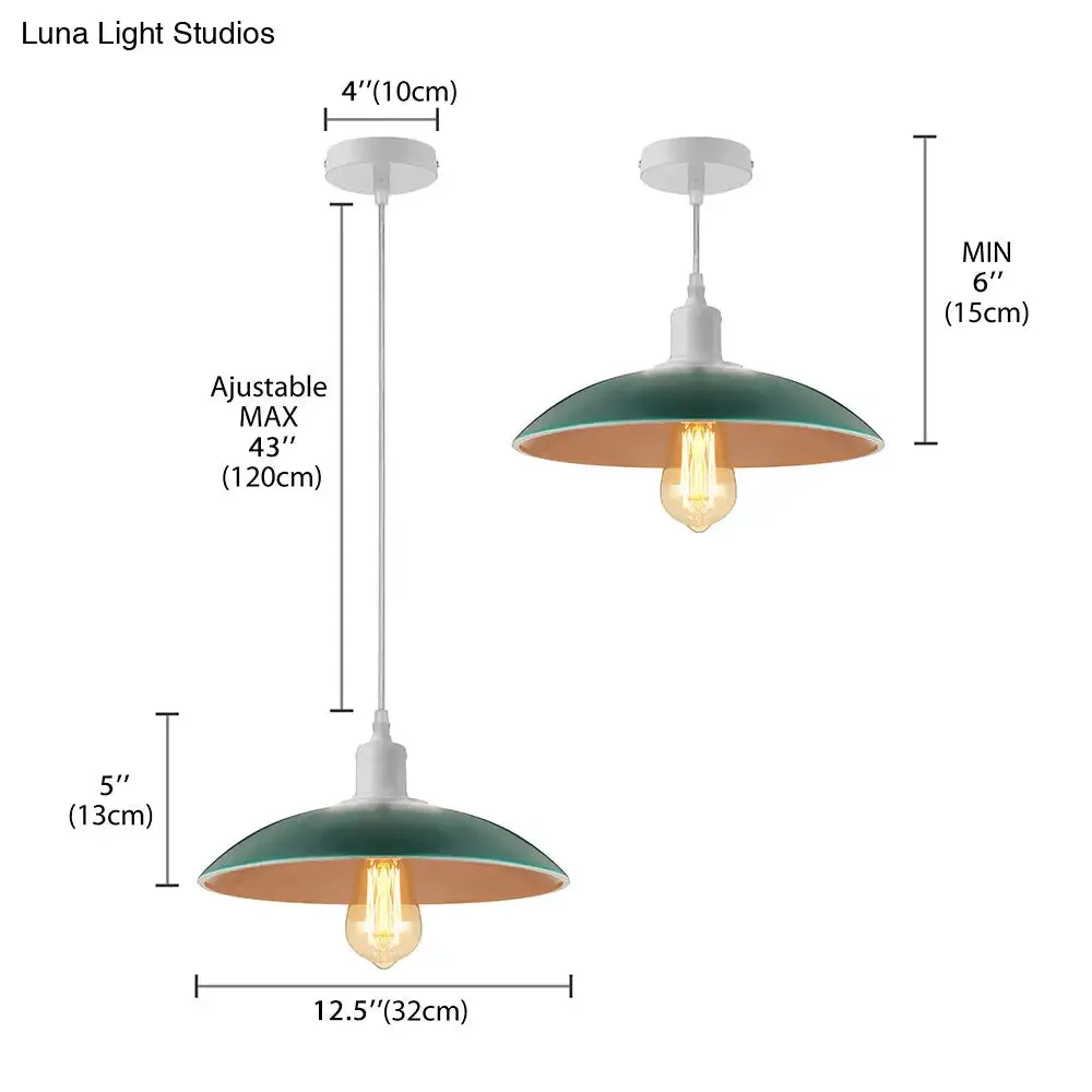 Vintage Metal Saucer Shade Pendant Ceiling Light: Green/Red, Stylish 1-Light Fixture for Table