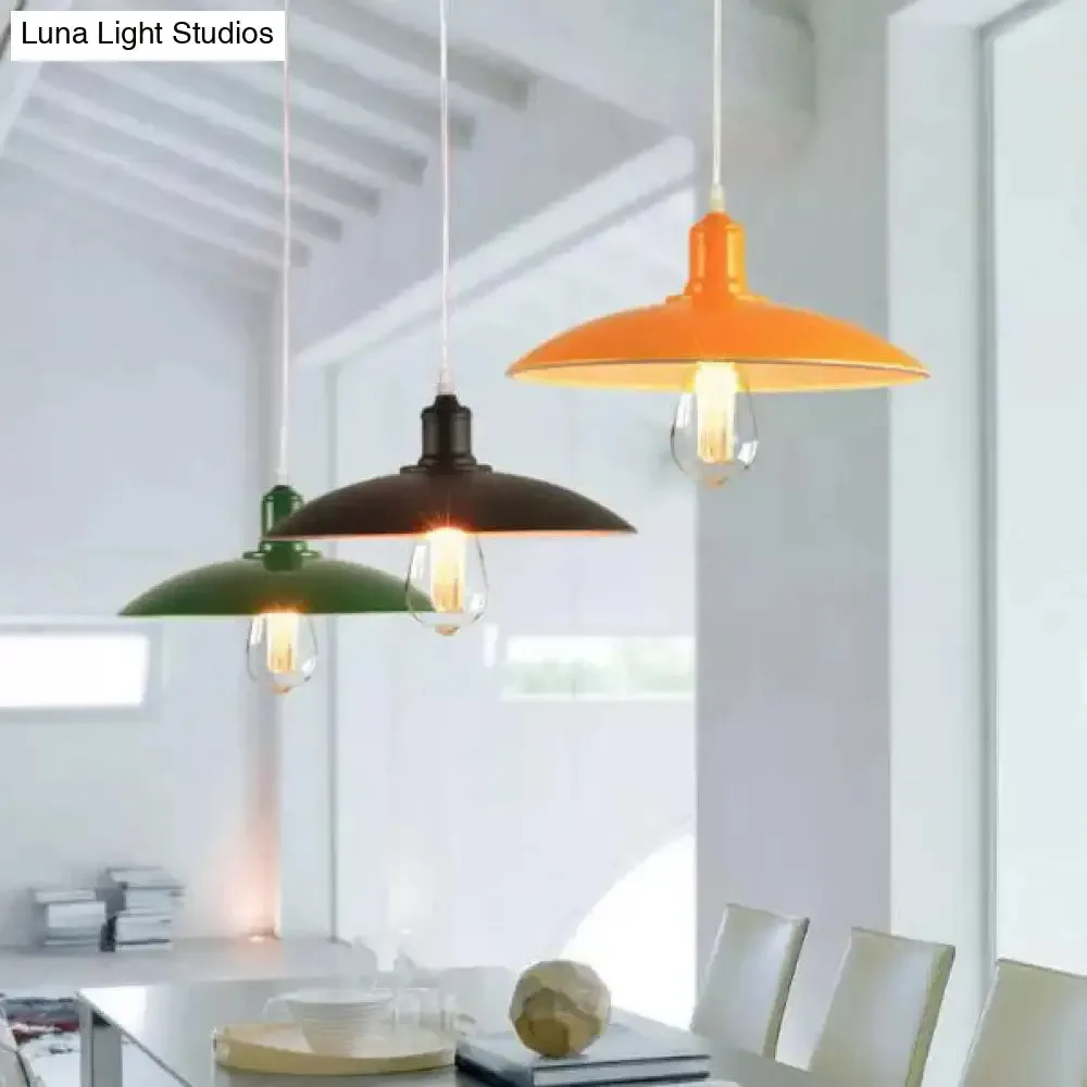 Vintage Metal Saucer Shade Pendant Ceiling Light: Green/Red, Stylish 1-Light Fixture for Table