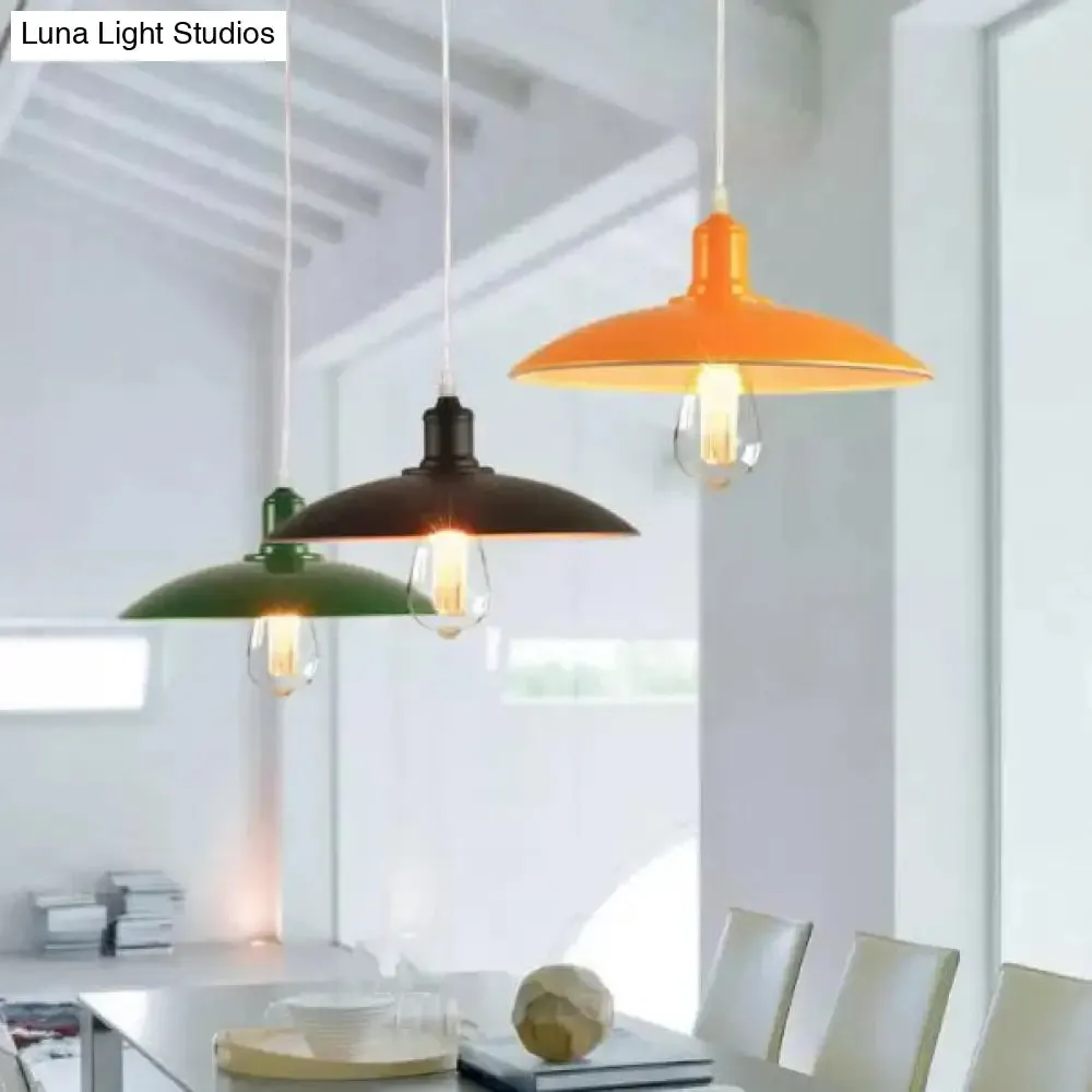 Vintage Metal Saucer Shade Pendant Ceiling Light: Green/Red, Stylish 1-Light Fixture for Table