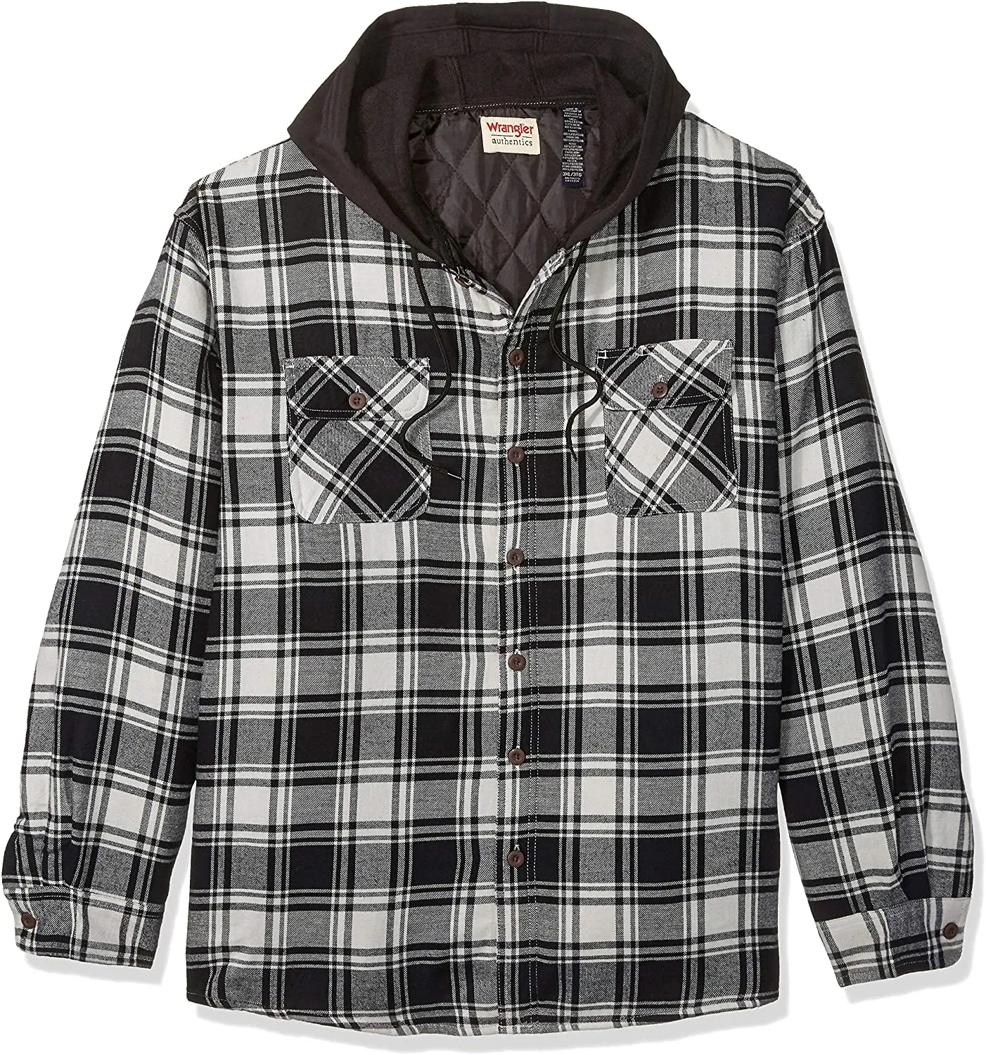Wrangler mens Long Sleeve Quilted Lined Flannel Shirt Jacket W/ Hood