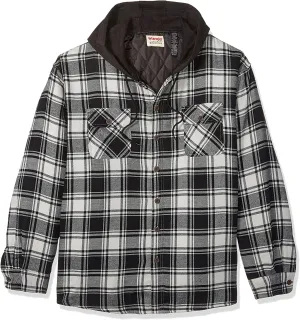 Wrangler mens Long Sleeve Quilted Lined Flannel Shirt Jacket W/ Hood